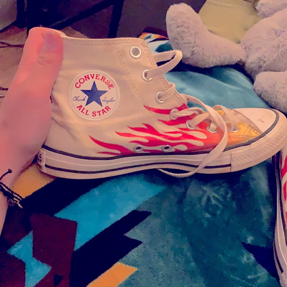 Flame white converse